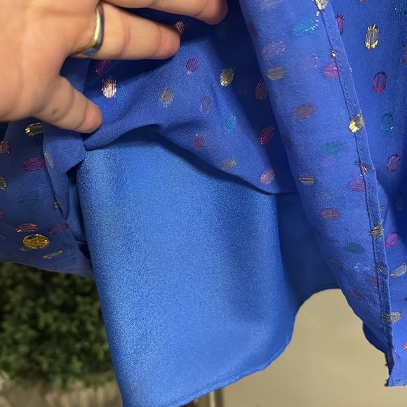 Lilly Pulitzer Florin SILK Royal Blue metallic polka dots Tank top V neck / back - Picture 4 of 12